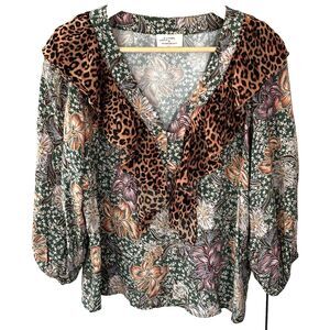 Kachel x Anthropologie Mixed Print Peasant Blouse Top Medium?? Large ?? V-Neck